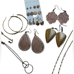 BUNDLE of 12 gold fashion jewelry variety of brands